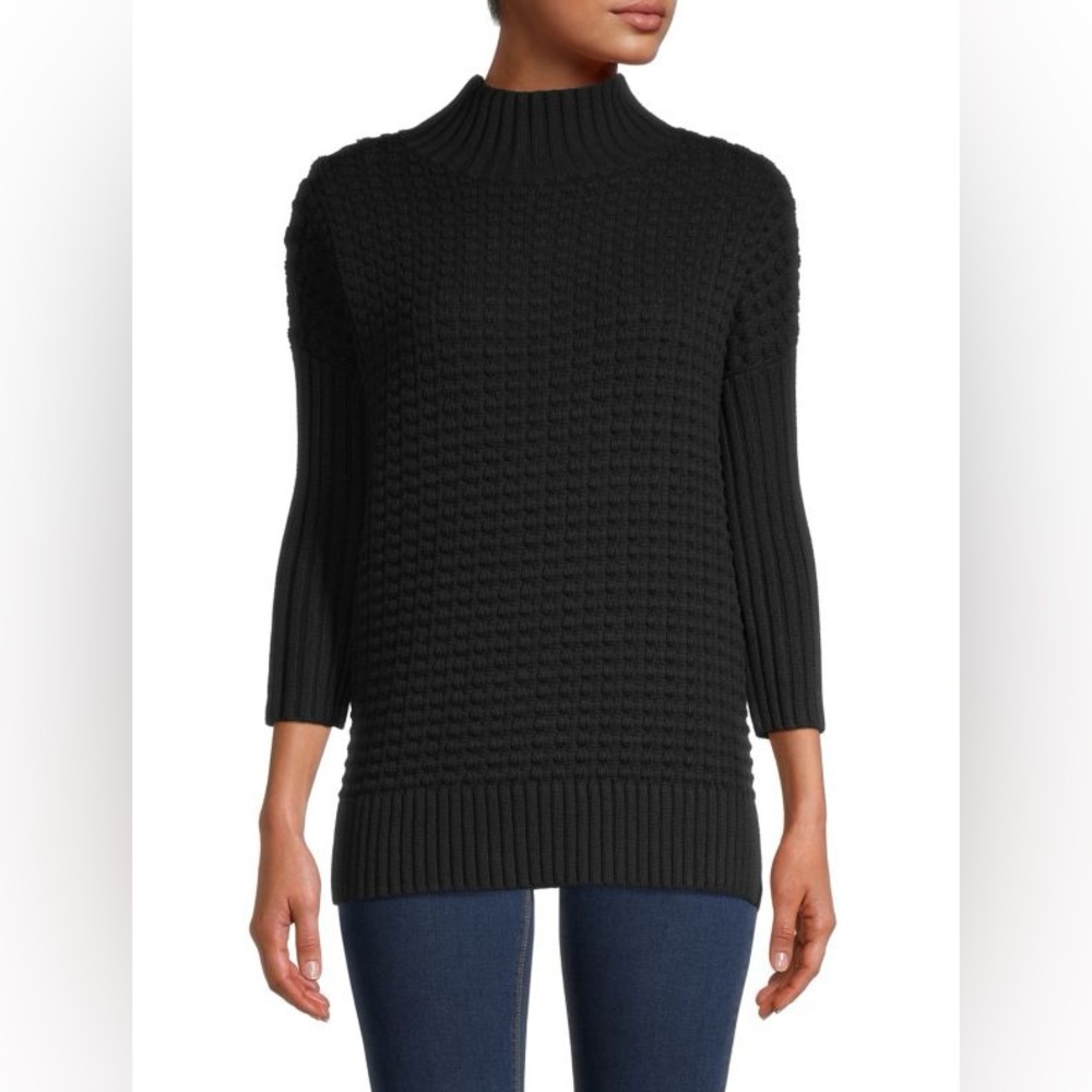 French Connection Mozart Popcorn Knit Oversized Mock-neck Sweater Black Size XS